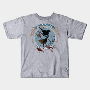 Blackbirds courting in a rowan tree Kids T-Shirt